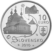 Líc mince Svetové dědictví UNESCO - Dřevěné chrámy ve slovenské části karpatského oblouku

